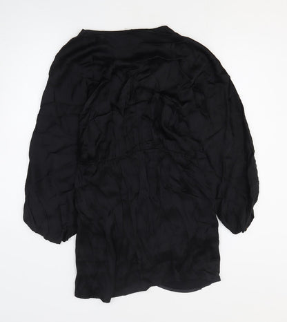 Zara Womens Black Viscose Shirt Dress Size M V-Neck Pullover