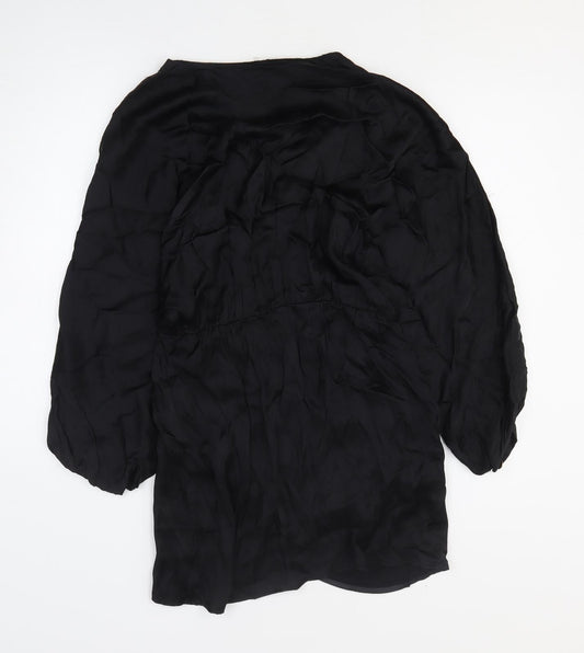 Zara Womens Black Viscose Shirt Dress Size M V-Neck Pullover