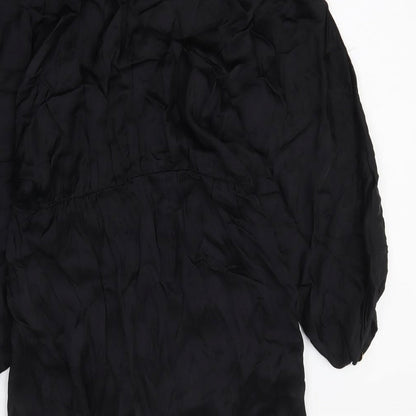 Zara Womens Black Viscose Shirt Dress Size M V-Neck Pullover