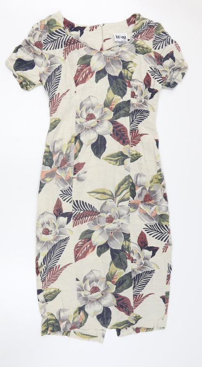 NU-OZ Womens White Floral Polyester A-Line Size 10 Boat Neck Zip