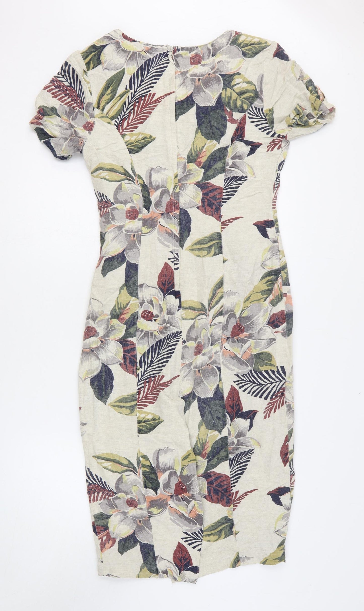 NU-OZ Womens White Floral Polyester A-Line Size 10 Boat Neck Zip