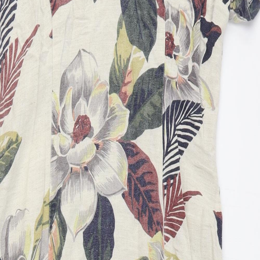 NU-OZ Womens White Floral Polyester A-Line Size 10 Boat Neck Zip