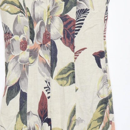 NU-OZ Womens White Floral Polyester A-Line Size 10 Boat Neck Zip