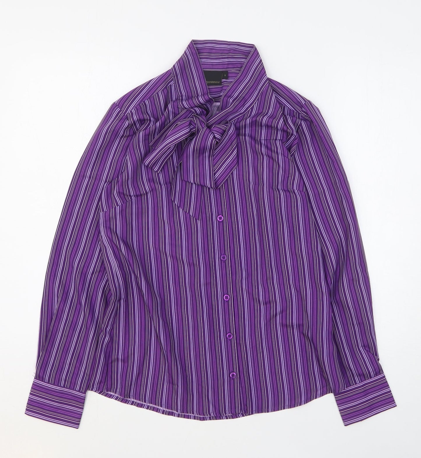 Incorporate Wear Womens Purple Striped 100% Cotton Basic Button-Up Size 8 Mock Neck