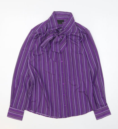 Incorporate Wear Womens Purple Striped 100% Cotton Basic Button-Up Size 8 Mock Neck