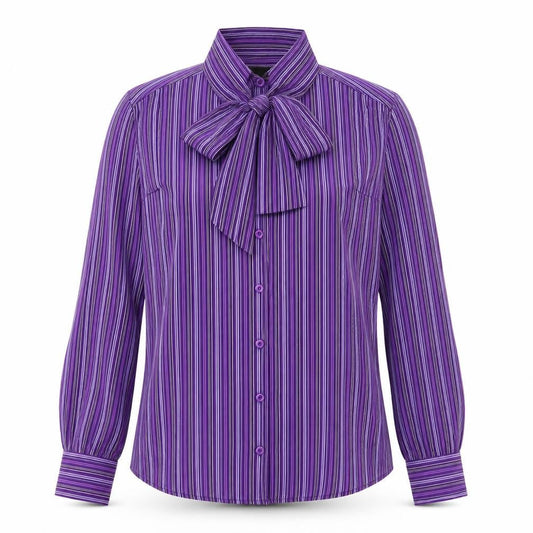 Incorporate Wear Womens Purple Striped 100% Cotton Basic Button-Up Size 8 Mock Neck