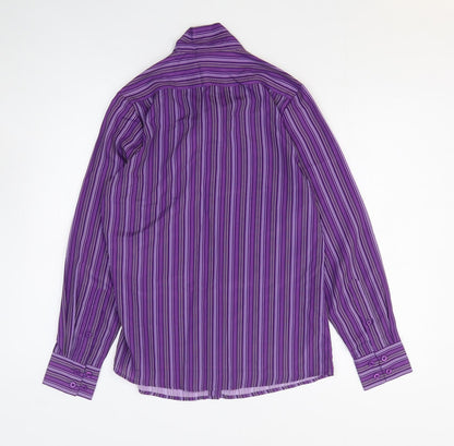 Incorporate Wear Womens Purple Striped 100% Cotton Basic Button-Up Size 8 Mock Neck