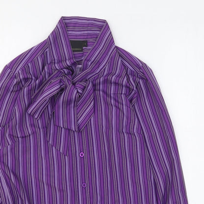 Incorporate Wear Womens Purple Striped 100% Cotton Basic Button-Up Size 8 Mock Neck