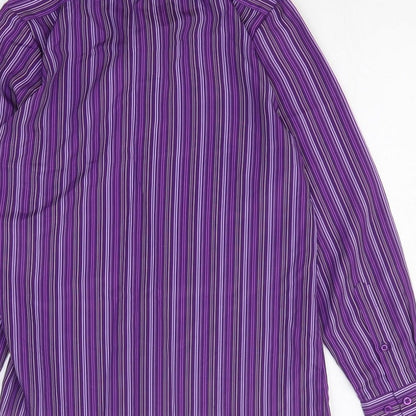 Incorporate Wear Womens Purple Striped 100% Cotton Basic Button-Up Size 8 Mock Neck