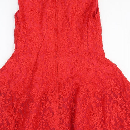 Preworn Womens Red Floral Polyester Fit & Flare Size M Sweetheart Zip
