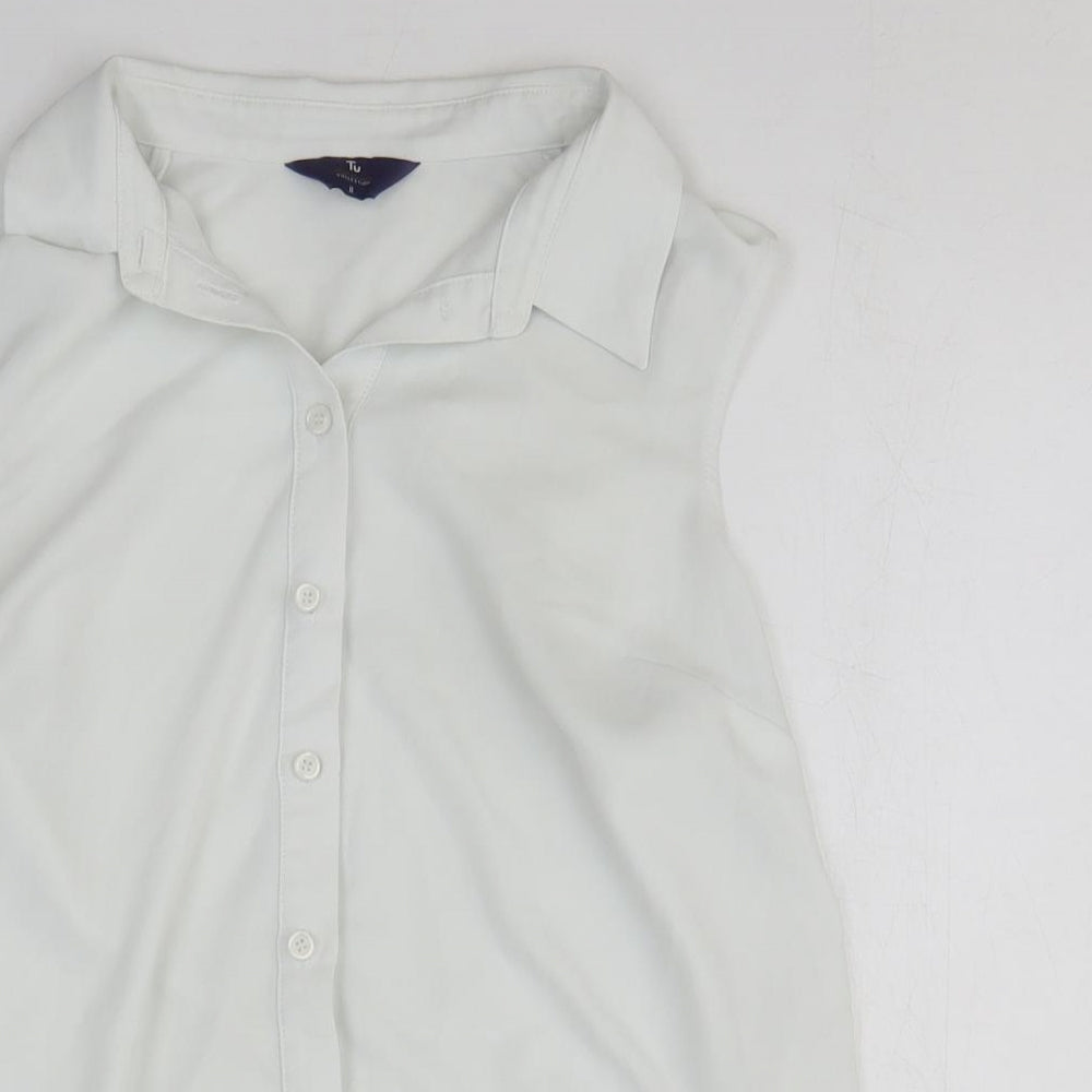 TU Womens White Polyester Basic Button-Up Size 8 Collared