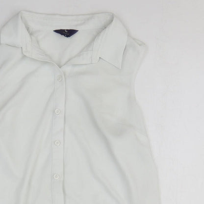 TU Womens White Polyester Basic Button-Up Size 8 Collared