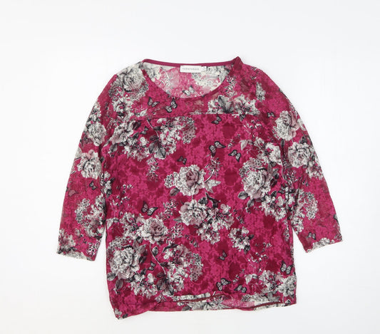 Paraphrase Womens Purple Floral Nylon Basic Blouse Size 12 Round Neck