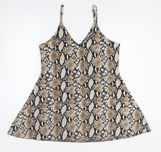 SheIn Womens Brown Animal Print Polyester Mini Size S V-Neck Pullover - Snake Skin Pattern