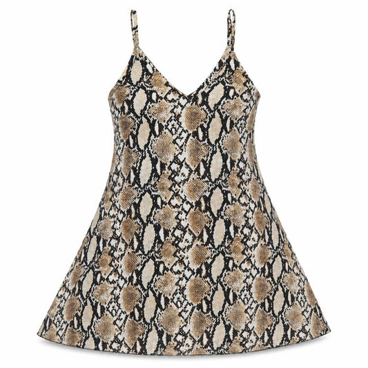 SheIn Womens Brown Animal Print Polyester Mini Size S V-Neck Pullover - Snake Skin Pattern