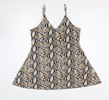 SheIn Womens Brown Animal Print Polyester Mini Size S V-Neck Pullover - Snake Skin Pattern