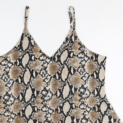 SheIn Womens Brown Animal Print Polyester Mini Size S V-Neck Pullover - Snake Skin Pattern