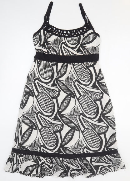 Vanilla Sands Womens Black Geometric 100% Cotton Tank Dress Size 10 Off the Shoulder Pullover