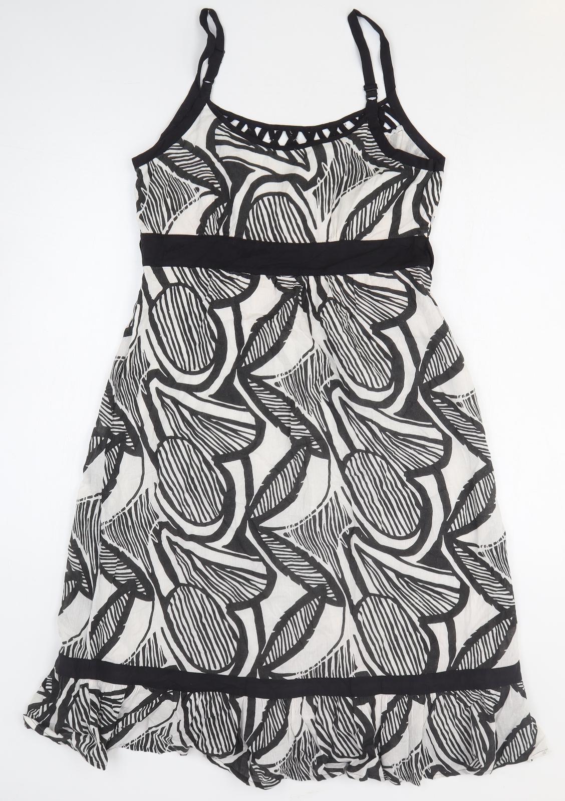Vanilla Sands Womens Black Geometric 100% Cotton Tank Dress Size 10 Off the Shoulder Pullover