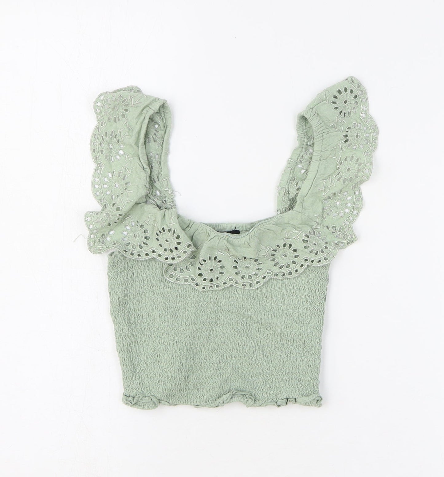 New Look Girls Green Viscose Cropped Tank Size 12 Years Square Neck Pullover