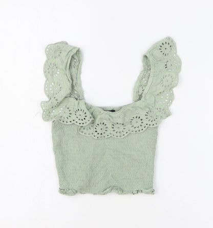 New Look Girls Green Viscose Cropped Tank Size 12 Years Square Neck Pullover