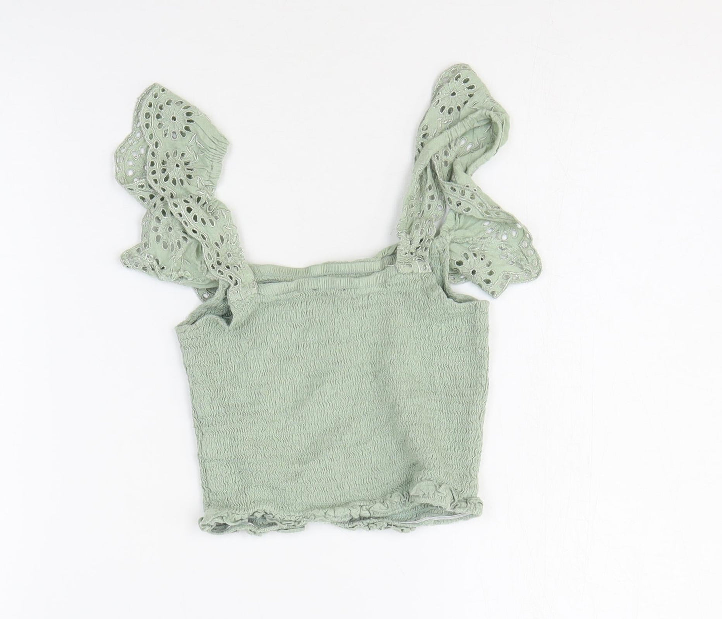 New Look Girls Green Viscose Cropped Tank Size 12 Years Square Neck Pullover