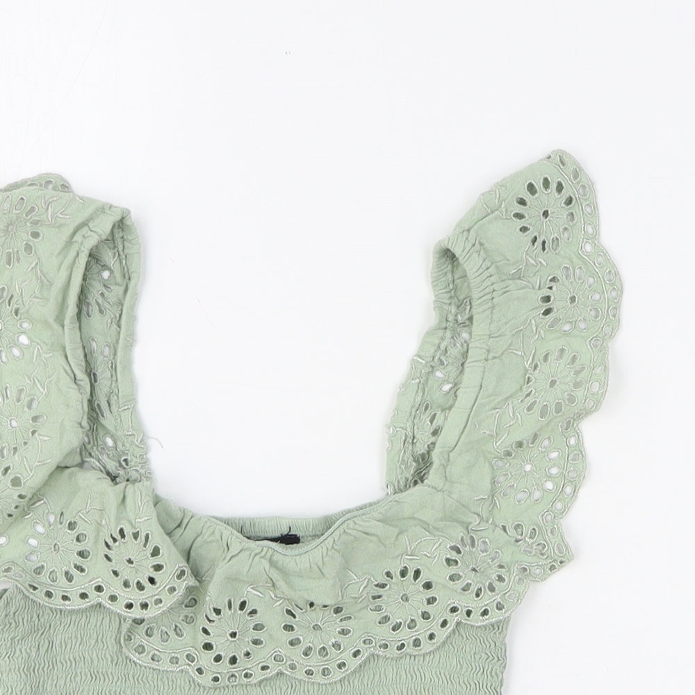 New Look Girls Green Viscose Cropped Tank Size 12 Years Square Neck Pullover