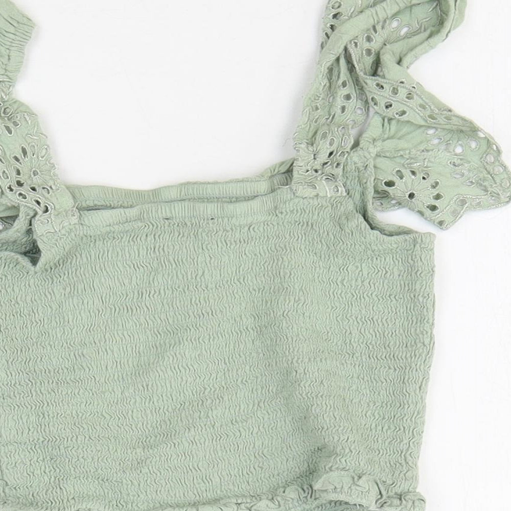 New Look Girls Green Viscose Cropped Tank Size 12 Years Square Neck Pullover