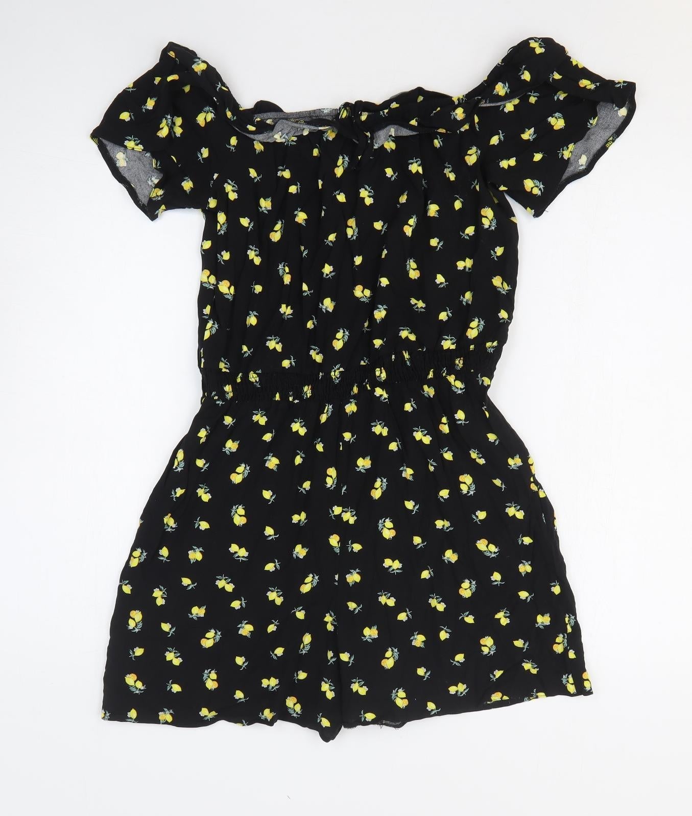 New Look Womens Black Geometric Viscose Romper One-Piece Size 10 Pullover - Lemon pattern