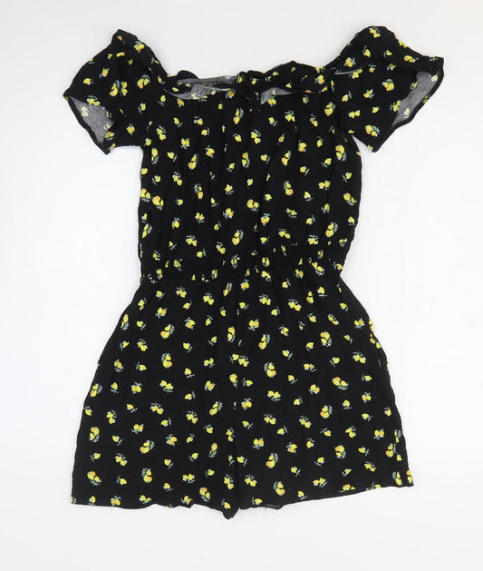 New Look Womens Black Geometric Viscose Romper One-Piece Size 10 Pullover - Lemon pattern
