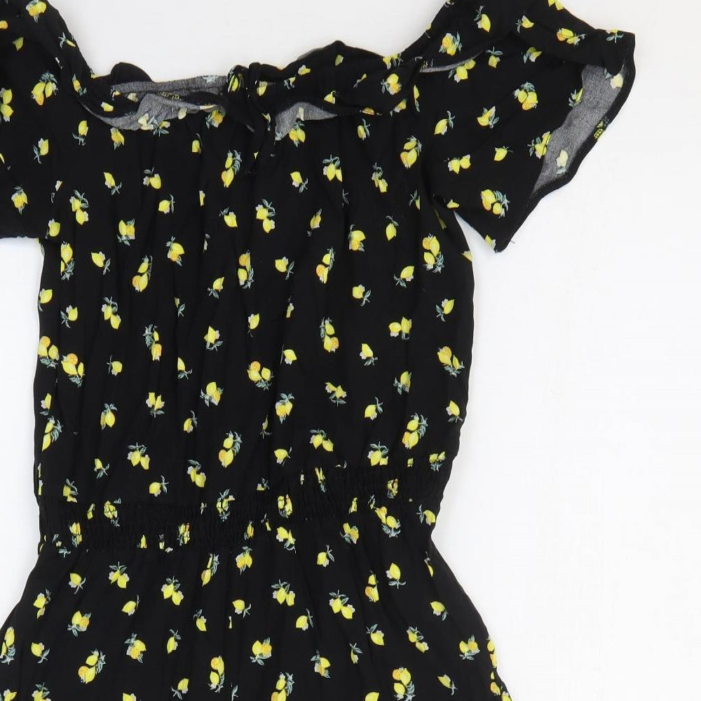 New Look Womens Black Geometric Viscose Romper One-Piece Size 10 Pullover - Lemon pattern