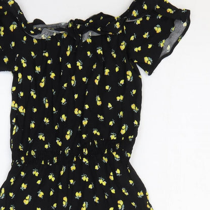 New Look Womens Black Geometric Viscose Romper One-Piece Size 10 Pullover - Lemon pattern