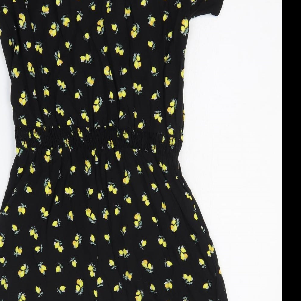 New Look Womens Black Geometric Viscose Romper One-Piece Size 10 Pullover - Lemon pattern