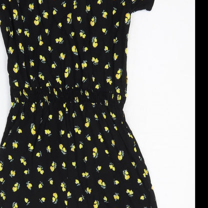 New Look Womens Black Geometric Viscose Romper One-Piece Size 10 Pullover - Lemon pattern