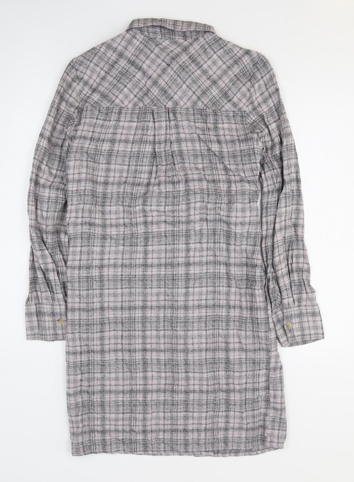 NEXT Womens Grey Plaid Cotton Shirt Dress Size 10 Collared Button