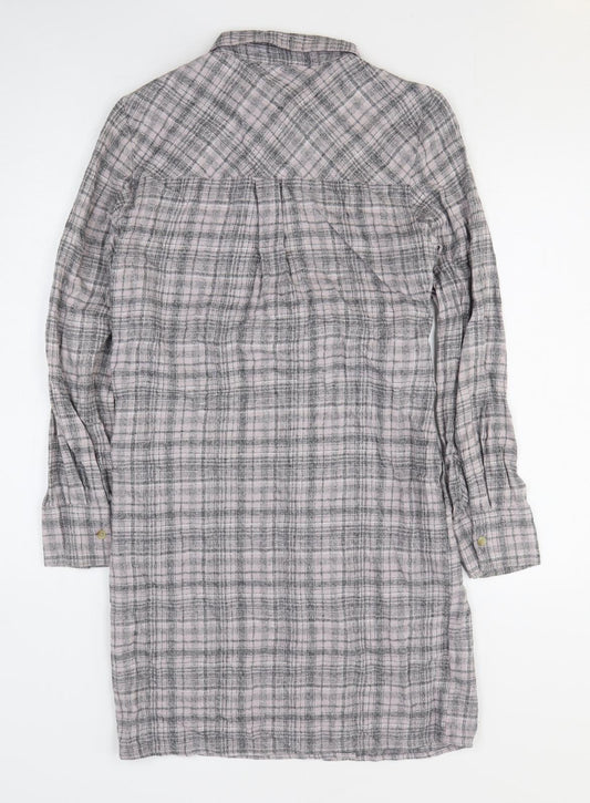 NEXT Womens Grey Plaid Cotton Shirt Dress Size 10 Collared Button