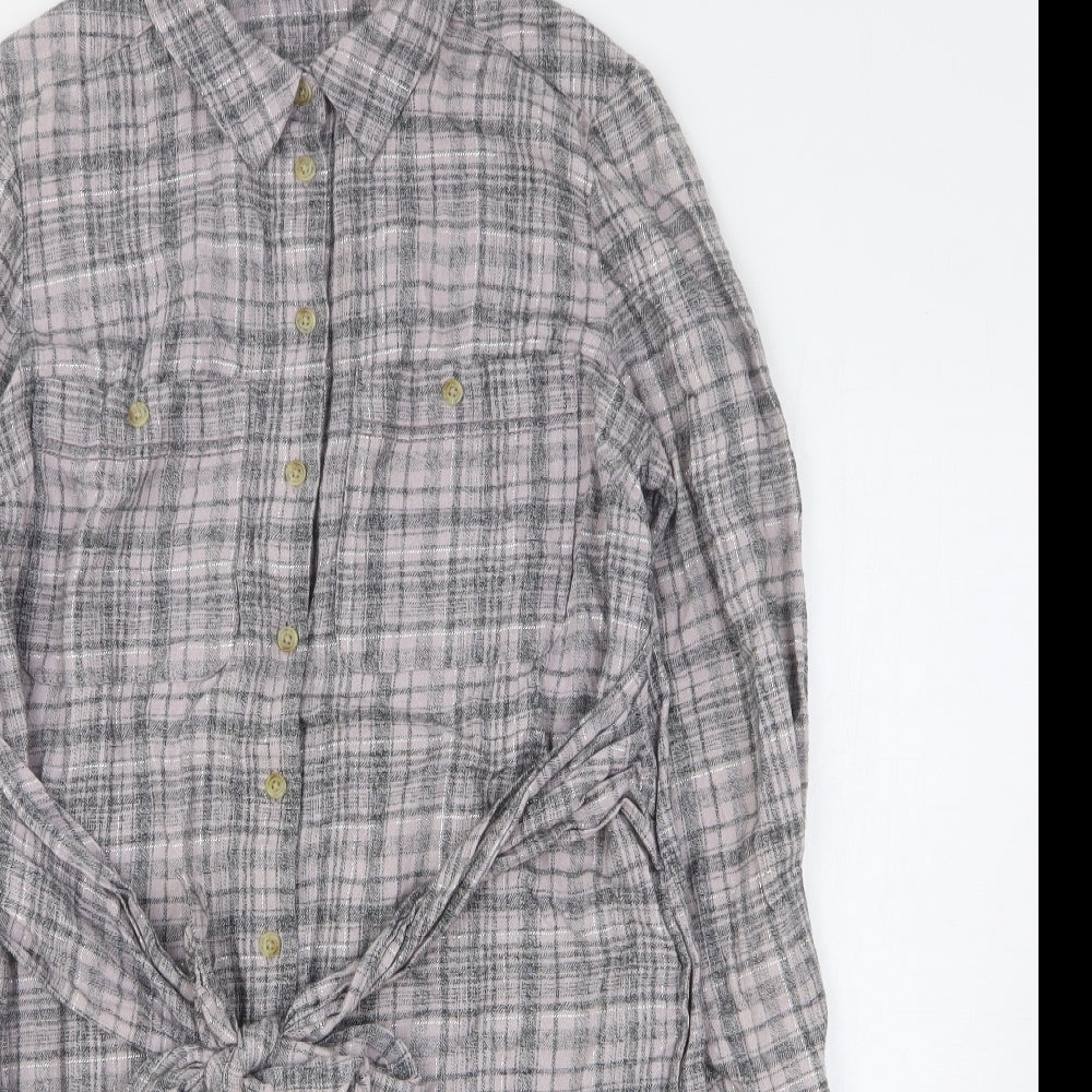 NEXT Womens Grey Plaid Cotton Shirt Dress Size 10 Collared Button