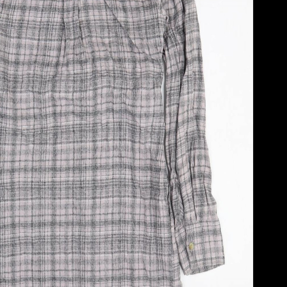 NEXT Womens Grey Plaid Cotton Shirt Dress Size 10 Collared Button
