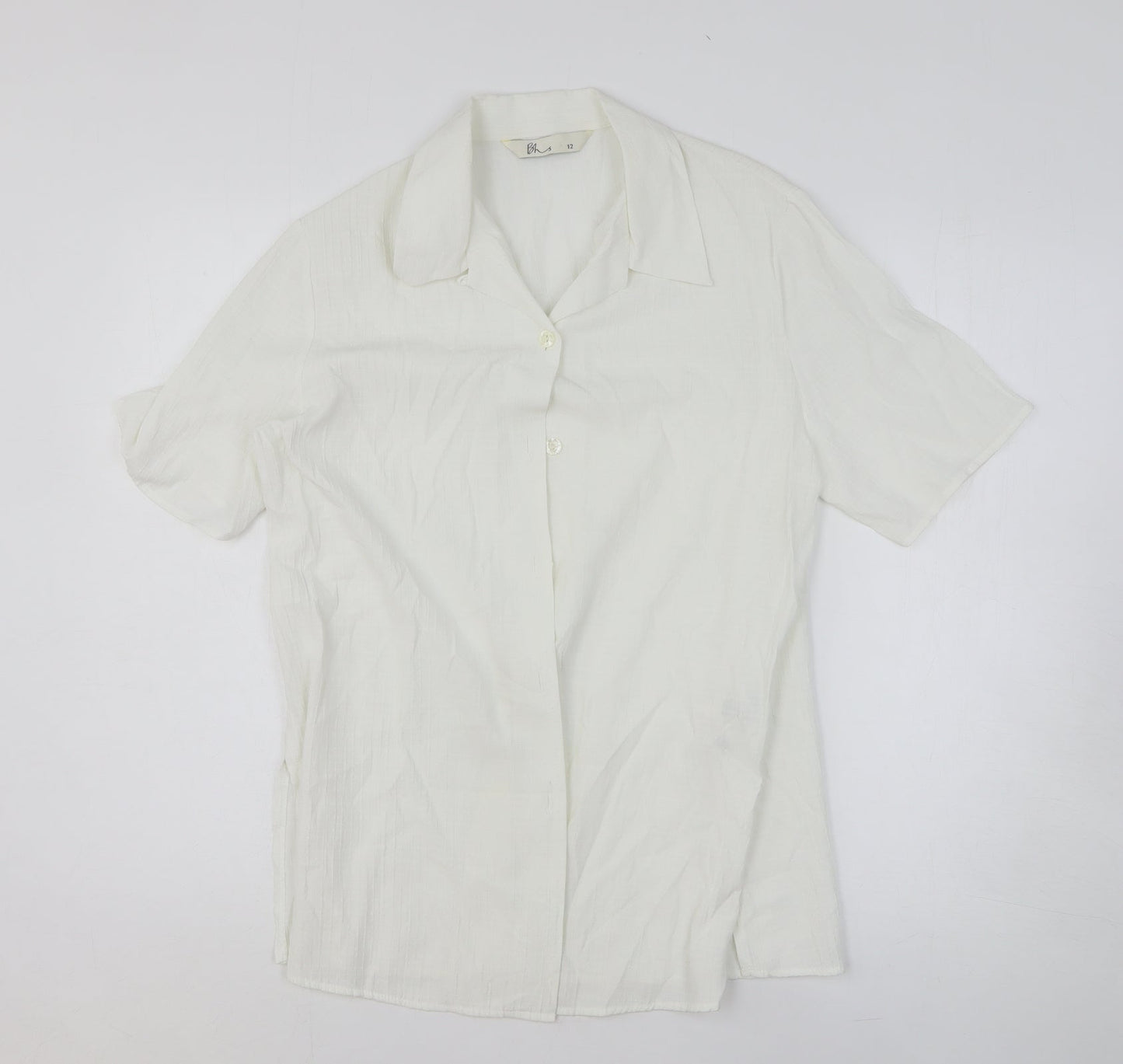 Womens UK Size 12 BHS White Basic Button-Up