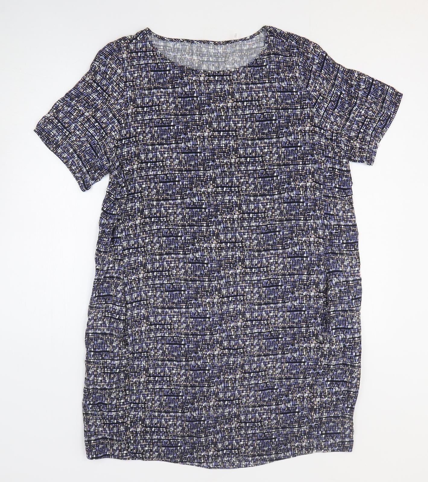 John Lewis Womens Blue Geometric Viscose T-Shirt Dress Size L Round Neck Pullover