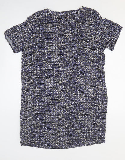 John Lewis Womens Blue Geometric Viscose T-Shirt Dress Size L Round Neck Pullover