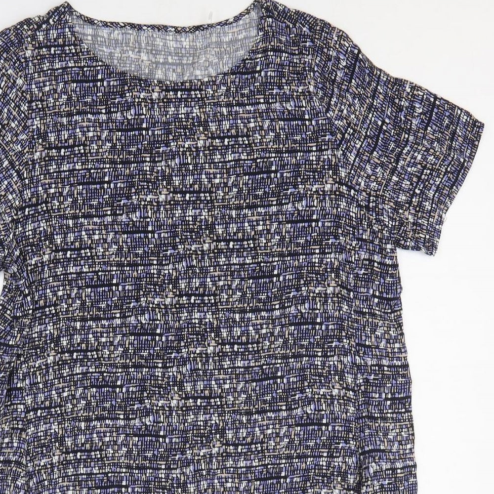 John Lewis Womens Blue Geometric Viscose T-Shirt Dress Size L Round Neck Pullover