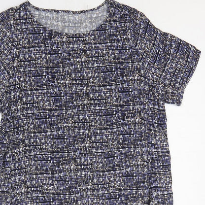 John Lewis Womens Blue Geometric Viscose T-Shirt Dress Size L Round Neck Pullover