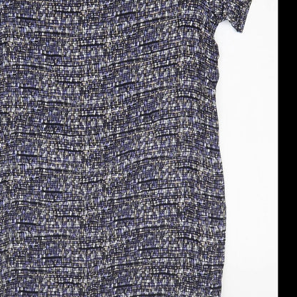 John Lewis Womens Blue Geometric Viscose T-Shirt Dress Size L Round Neck Pullover