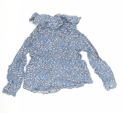 Marks and Spencer Womens Blue Floral Viscose Basic Blouse Size 8 Round Neck - Flowers