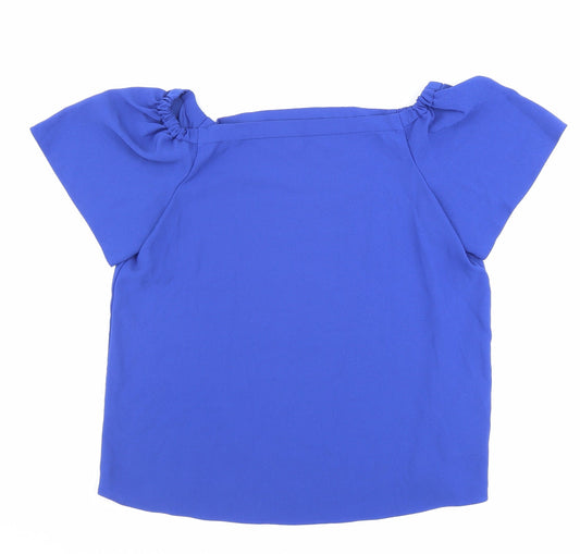 George Womens Blue Polyester Basic Blouse Size 12 Round Neck