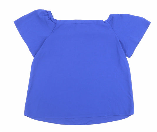 George Womens Blue Polyester Basic Blouse Size 12 Round Neck