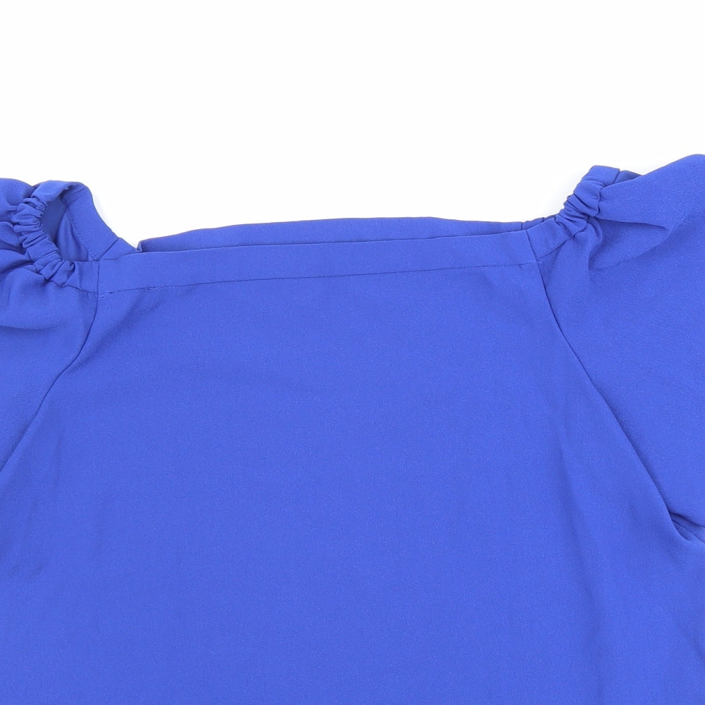 George Womens Blue Polyester Basic Blouse Size 12 Round Neck