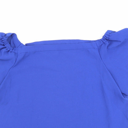 George Womens Blue Polyester Basic Blouse Size 12 Round Neck