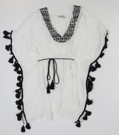 Papaya Womens White Geometric Viscose Basic Blouse Size S Scoop Neck